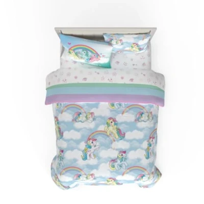 Afbeelding van Franco Collectibles My Little Pony Klassiek retro regenboog beddengoed, 7 delig, superzacht dekbed en lakenset met Sham, Queen (100% officieel gelicentieerd product)