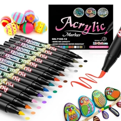 Afbeelding van LUZOON Acrylstiften voor Stenen 12 Kleuren, Zachte Tip Acrylverf Stiften Waterdicht stift Hout, Glas, Canvas, Cadeaukaart, Paaseieren Markeerstiften Lijnbreedte 1 3 mm