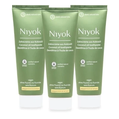 Afbeelding van Niyok® tandpasta van biologische kokosolie &quot;Pepermunt &amp; Citroen&quot; (3 x 75 ml) Natuurlijke voor witte tanden Intensieve verzorging en frisheid Beschermt het tandvlees Zonder fluoride