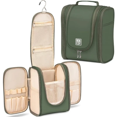 Afbeelding van Cosmeticatas en toilettas om op te hangen, voor dames heren, toilettas, make uptas waszak met elastische band, houders toiletartikelen, cosmetica, reisaccessoires, up, (M) Olive Green, m,