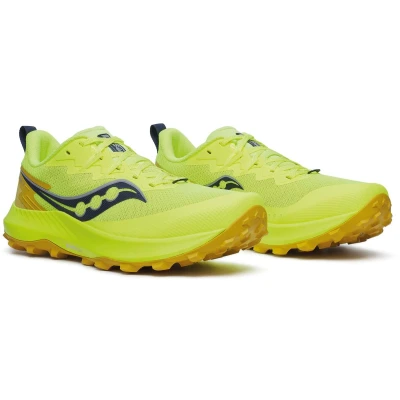 Afbeelding van Saucony Peregrine 14 Trail hardloopschoenen, Heren, Maat: 43, Citron/oak Textiel/ synthetisch