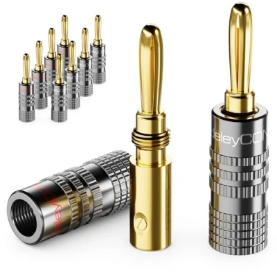 Afbeelding van deleyCON 10 Stuks Bananenstekkers Set Verguld Schroefbaar voor Luidsprekerkabel 0,75 mm 4,5 &amp; bijv. HiFi Audio Home Theater Ontvanger Grijs