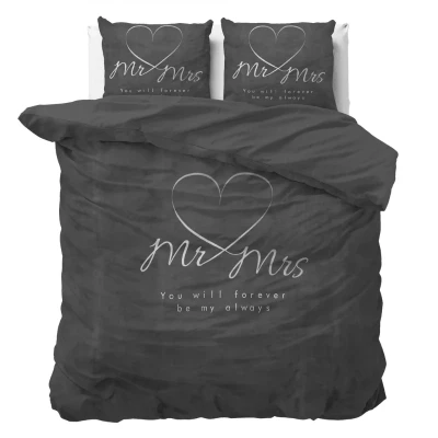 Afbeelding van Sleeptime Mr and Mrs Heart Dekbedovertrek Eenpersoons 140X200/260 + 1 x kussensloop 60x70 Antraciet