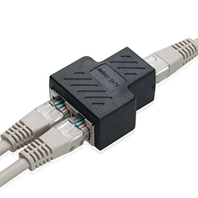 Afbeelding van COVVY RJ45 splitteradapter bus, splitter adapter 1 tot 2 dubbele vrouwelijke poort Cat 5/Cat 6 LAN netwerk ethernet connector (1 stuk, zwart)
