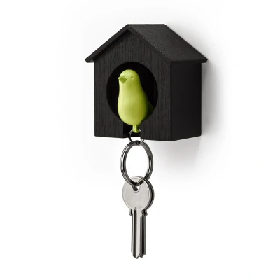 Afbeelding van Qualy Sleutelhouder Sparrow Vogel Zwart Groen 7x4,5x7cm Nice thingZ