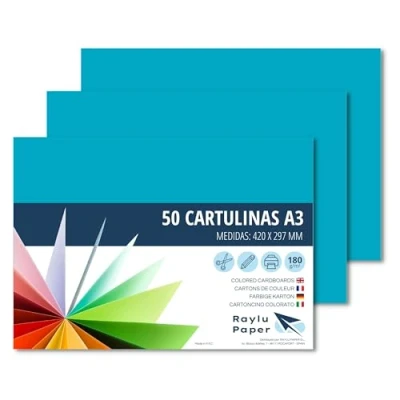 Afbeelding van Raylu Paper® A3 50 stuks, 180 g/m², 420 x 297 mm, gekleurde dozen met soft touch, perfect voor verband, kantoor, tekenen en knutselen (turquoise)