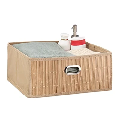 Afbeelding van Relaxdays opbergmand badkamer bamboe mand kast organizer opbergdoos stof opbergbox Naturel