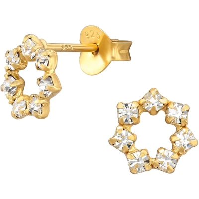 Afbeelding van JoyS Zilveren cirkel donut oorbellen 8 mm zirkonia ronde oorknoppen 14k goudplating / goldplated