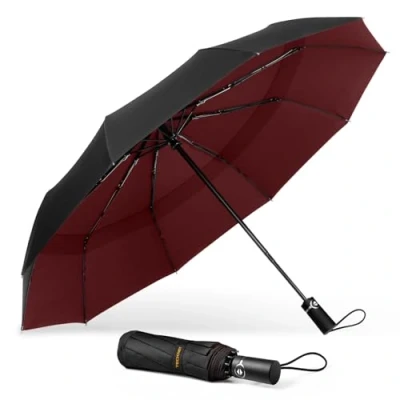 Afbeelding van TECKNET Winddichte Paraplu Sterke Compacte Reisparaplu, Grote Windbestendige Met 10 Ribben, Opvouwbare Lichtgewicht Golf Automatische Voor Regen, Zwart, 104 cm (Black&amp;Red)