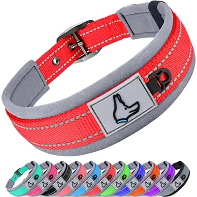 Afbeelding van Joytale Neopreen gewatteerde hondenhalsband voor extra grote honden, 11 kleuren, reflecterende brede halsbanden met duurzame metalen riemgesp, verstelbare zwaar belastbare nylon halsband, Rood, XL
