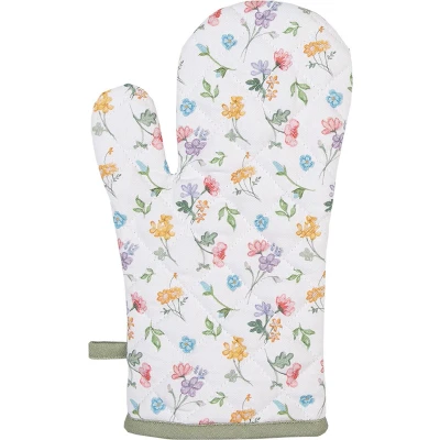 Afbeelding van Clayre &amp; Eef Ovenwant 18x30 cm Wit Groen Katoen Bloemen