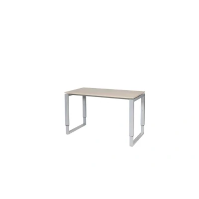 Afbeelding van Domino Plus bureau, hoogte instelbaar (62 85cm) met 120x60cm &#039;zwevend&#039; lindberg (licht) eiken 25mm blad en aluminium (RAL9006) O poot frame