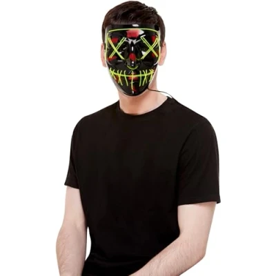 Afbeelding van Stitch Face Mask, Green Neon Light Up, Black