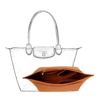 Afbeelding van D.DUO Handtasorganizer, met meerdere vakken, vilt, opvouwbaar, inzetstuk voor handtas, Longchamp (bruin, Small)