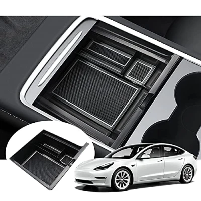 Afbeelding van GAFAT Tesla Model 3 Y 2021 2022 2023 Middenconsole Armsteun Opbergdoos, Middenarmsteun Organizer Tray, accessoires [Niet voor 2024+] (wit)