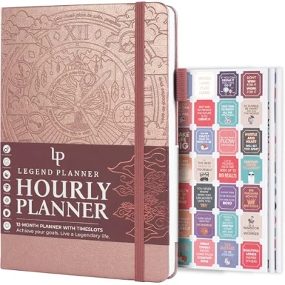 Afbeelding van Legend Planner Uurschema wekelijkse en dagelijkse organisator met tijdslots. Afsprakenboek dagboek voor werk, ongedateerd, A5 (roségoud)