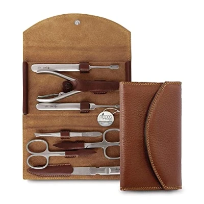 Afbeelding van nippes Solingen, manicureset, roestvrij staal en nikkelvrij, echt rundleer, etui met drukknop, Premium Line, bruin, 1 stuk