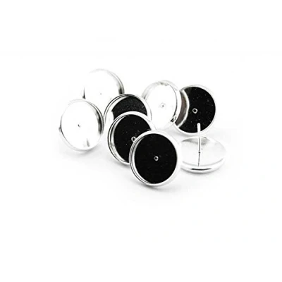 Afbeelding van 8 oorstekers in zilverkleurig voor 14 mm cabochons van Vintageparts, DIY sieraden
