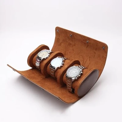 Afbeelding van kaxay Horloge Box Roll Travel Case 3 Slots voor Mannen Retro PU Lederen Organizer Houder Vintage Display Sieraden