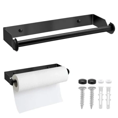 Afbeelding van Keukenrolhouder Muur, 28CM Kukenrolhouder Edelstaal, Keukenpapierhouder met Schroeven, Papierrolhouder voor Keuken Badkamer Woonkamer Zwart