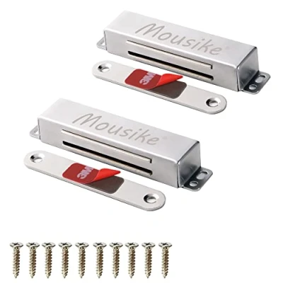 Afbeelding van Mousike magnetische deurklink, zwaar 40 kg roestvrij staal, deurmagneten met sterke kracht voor keukenkast, kleerkast, kast, deurvergrendeling (zilver, 2 stuks)