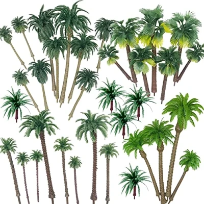 Afbeelding van Cayway 34 stuks modelbomen kokospalm modelbomen, 3,7 6,7 inch gemengde voor modeltrein spoorwegarchitectuur diorama doe het zelf landschap