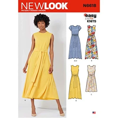 Afbeelding van New look naaipatroon N6618 Misses&#039; Jurken in twee lengtes, Papier, Wit, VARIOUS