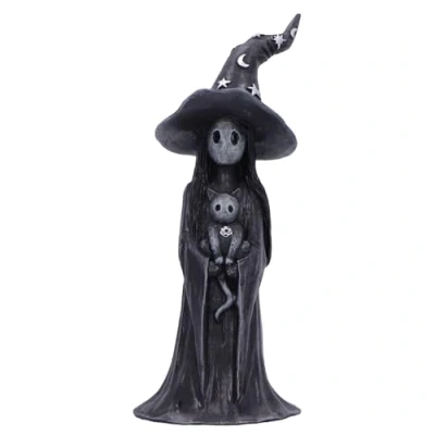 Afbeelding van Nemesis Now Little Souls Glimmer beeldje 12 cm, hars, zwart, heksengeest met kattenbeeldje, gegoten in de fijnste vakkundig handgeschilderd