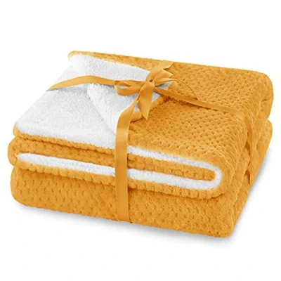 Afbeelding van AmeliaHome Deken 170x210 cm delicate stiksels Sherpa lamsvel look woondeken Shleepy oranje
