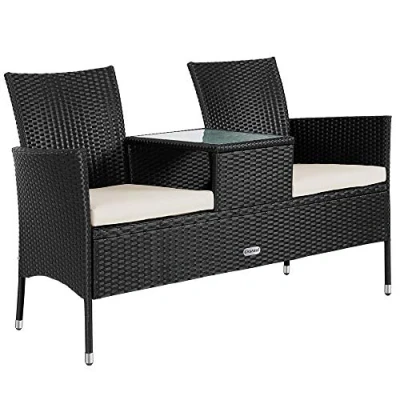 Afbeelding van Casaria Polyrattan Tuinbank Incl. Kussen Tafel 143x55x88 cm Zwart