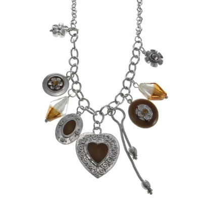 Afbeelding van Behave Ketting met diverse hartjes en boemetjes hangertjes steentjes