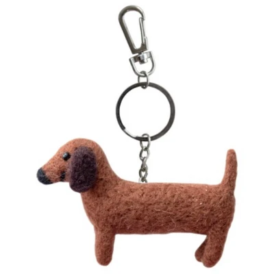 Afbeelding van Teckel sleutelhanger Vilt Vilten Bruin Teckelsleutelhanger Tashanger Hond 13,5x10cm
