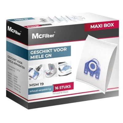 Afbeelding van McFilter 16 stofzakken geschikt voor Miele stofzuiger C3 Cat &amp; Dog SGEF3 stofzak incl. 8 filters MAXI BOX