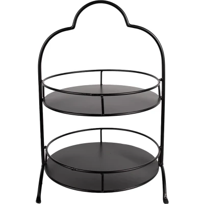 Afbeelding van Clayre &amp; Eef Etagère 2 laags Ø 30x45 cm Zwart Ijzer Serveerschaal