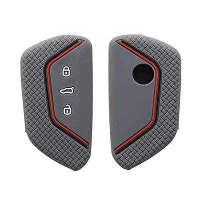 Afbeelding van kwmobile autosleutel hoesje geschikt voor VW Golf 8 3 knops hoes Siliconen behuizing Auto sleutel case met honingraat Sleuteletui in grijs / zwart rood