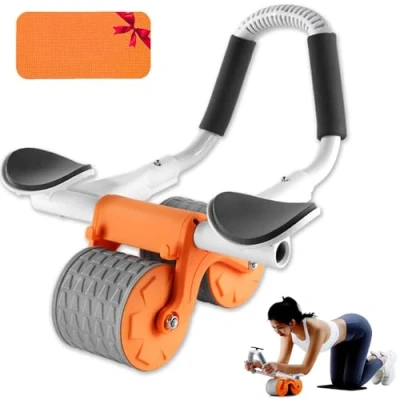 Afbeelding van Buikroller, Ab Roller, buiktrainer met elleboogondersteuning, automatische rebound, buikspiertrainer kniemat voor mannen en vrouwen, buikspiertraining, dubbele wielen, stabiel