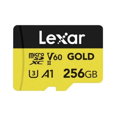Afbeelding van Lexar GOLD 256GB Micro SD kaart, microSDXC UHS II Flash geheugenkaart, V60, U3, A1, C10 microSD tot 280 MB/s Lezen, voor drone/actiecamera/UHS draagbaar gamingapparaat (LMSGOLD256G BNNNG)