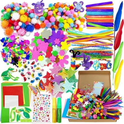 Afbeelding van Lubibi Knutselkoffer voor kinderen, doe het zelf knutselkoffer, knutselmateriaal set met pijpenreiniger, pompons, kullerogen, knutselmateriaal, scrapbooking, creatieve knutselaccessoires meisjes