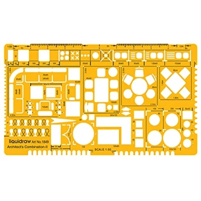 Afbeelding van Liquidraw 1:50 Schaal Architecturale Heerser Tekening Sjabloon Stencil Architect Technische Opstellen Benodigdheden, Architectuur Meubels Ontwerp Symbolen voor Huis Interieur Plattegrond