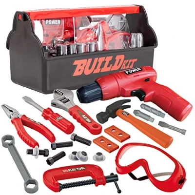 Afbeelding van JOYIN 19Pcs Kids Tool Set, Pretend Play Peuter Power Toy met Bouw Box &amp; Elektronische Speelgoed Boor voor Jongen Meisje Verjaardagscadeau Outdoor Voorschoolse Leeftijden 3, 4, 5, 6, 7 Jaar