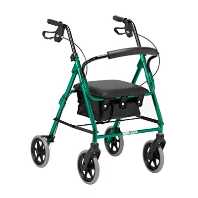 Afbeelding van DAYS Lichtgewicht opvouwbare vierwielige rollator, mobiliteitsrollator met gewatteerde zitting, afsluitbare remmen en draagtas, beperkte mobiliteitshulp, voor ouderen of gehandicapten, racegroen,
