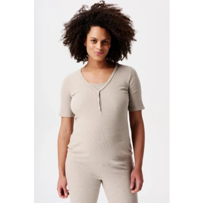 Afbeelding van Pyjamatop met voedingsfunctie Renate Taupe Melange XS/S