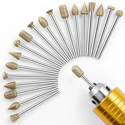 Afbeelding van shengbenhao Diamant slijpen braam bit set, 20 stuks roterende gereedschap accessoires steen snijwerk set met 1/8 inch schacht voor keramische glas snijden, slijpen, polijsten, graveren en schuren