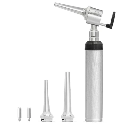 Afbeelding van AIESI® Otoscoop Professionele Veterinaire met open hoofd 3V LED verlichting wit licht 3 roestvrijstalen kegels VETSCOPE, Geleverd reservelamp, Garantie 24 maanden