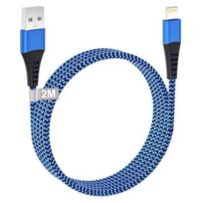 Afbeelding van Lightning kabel, 2 m, Apple MFi gecertificeerd, USB iPhone oplaadkabel, Lightning, nylon oplader, 14, 13, 12, 11, XS, XR, X, 8, 7, 6s, 5, iPad