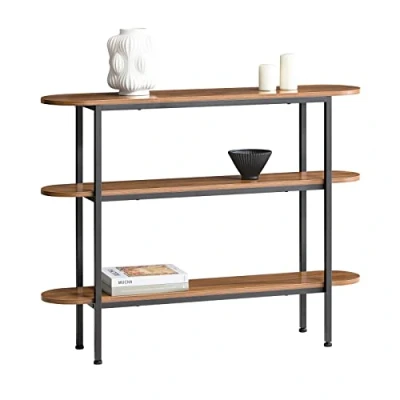 Afbeelding van SoBuy Console Tafel Entreetafel Bijzettafel Wandtafel Haltafel met 2 Opbergvakken Stalen Frame Industriële Hout/Metaal Zwart en Bruin 110 x 25 86 cm, FSB67 WS