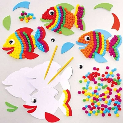Afbeelding van Baker Ross FC769 regenboog vissen Pom kunst kits pakken van 5, en knutselens Kit voor kinderen