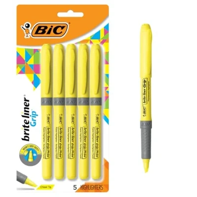 Afbeelding van BIC Brite Liner Grip markeerstiften, blauw, 12 stuks geel 5 count