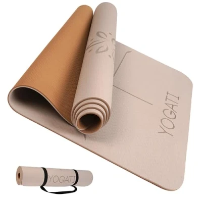 Afbeelding van YOGATI Dikke, antislip yogamat. Yogamat met uitlijnmarkeringen. Sportmat voor volwassenen en kinderen. Ideaal Pilates Fitness.