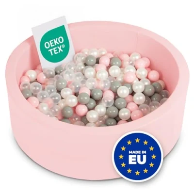 Afbeelding van Selonis Soft Ball Pit Pool 90X30cm/200 Ballen Rond Voor Baby Peuter Schuim, Roze: Parel/Gris/Transparant/Poeder Roze